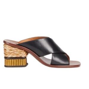 Chloe Laia Black and Gold Woven Heel Mules size 40